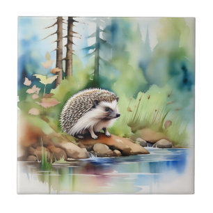 Hedgehog Watercolor Cute Ceramic Tile