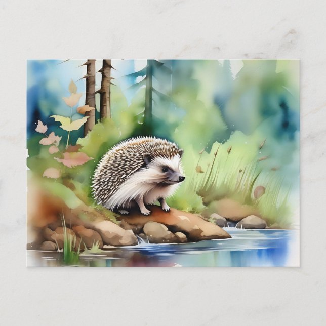 Hedgehog Watercolor Cute Postcard (Front)