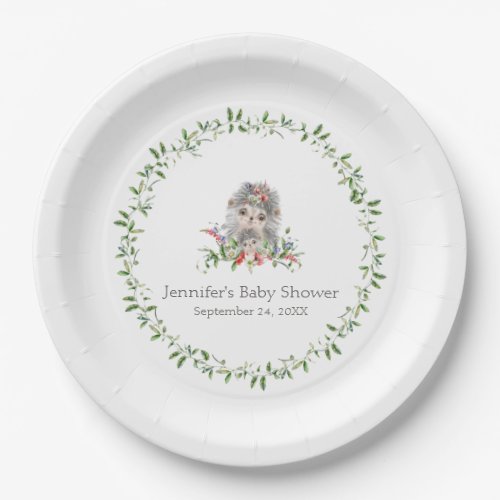 Hedgehog Watercolor Floral Personalized Paper Plates