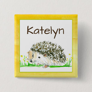 Hedgehog Watercolor Name Tag Pinback Button