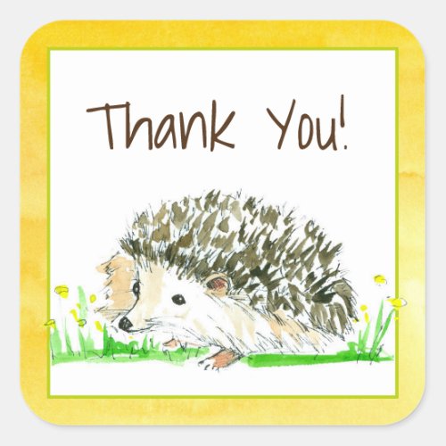 Hedgehog Watercolor Thank You Square Sticker