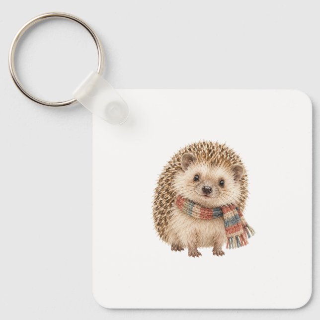 Hedgehog Wearing a Tiny Scarf Keychain (Front)