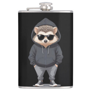 Hedgehog Wearing Hoodie Funny Cool Animal Vector Flask