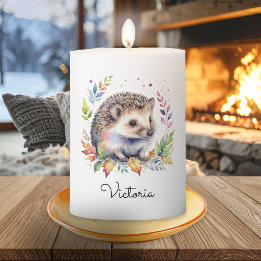 Hedgehog Whimsical Watercolor Animal Personalized Pillar Candle
