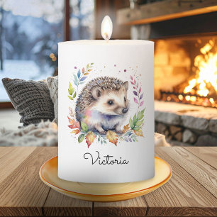Hedgehog Whimsical Watercolor Animal Personalized Pillar Candle