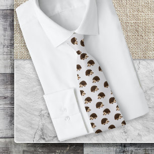 Hedgehog Wildlife Nature Patterned Platinum Grey Neck Tie