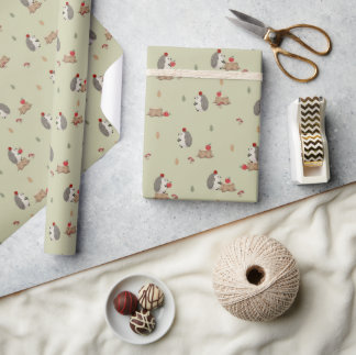 Hedgehog with apples wrapping paper