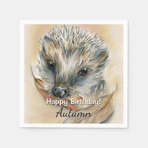 Hedgehog with Autumn Leaves Paper Napkins