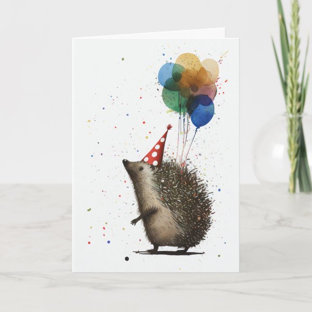 Hedgehog with Balloons Greeting Card (Front)
