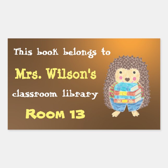 Hedgehog with Books Classroom Library Bookplates (Front)