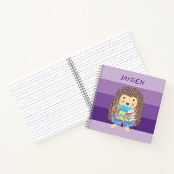 Hedgehog With Books Kid Purple Notebook by ArianeC at Zazzle