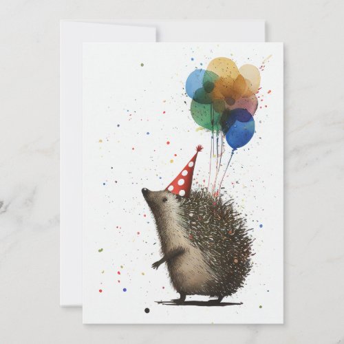 Hedgehog with Colorful Balloons Flat Greeting Card