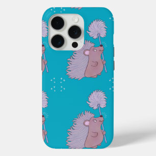 Hedgehog with Dandelion Cute Folk Art Nature iPhone 15 Pro Case
