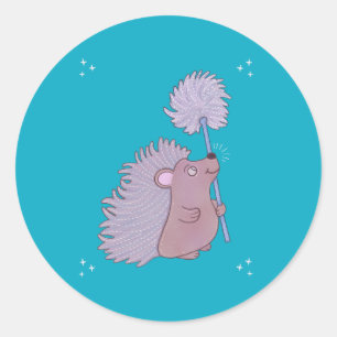 Hedgehog with Dandelion Cute Folk Art Nature Classic Round Sticker