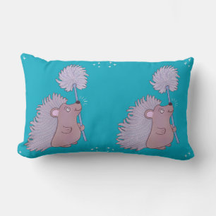 Hedgehog with Dandelion Cute Folk Art Nature Lumbar Pillow