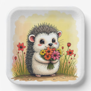 Hedgehog With Flower Bouquet Paper Plates