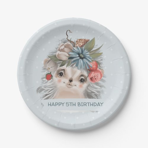 Hedgehog With Flowers Paper Plates