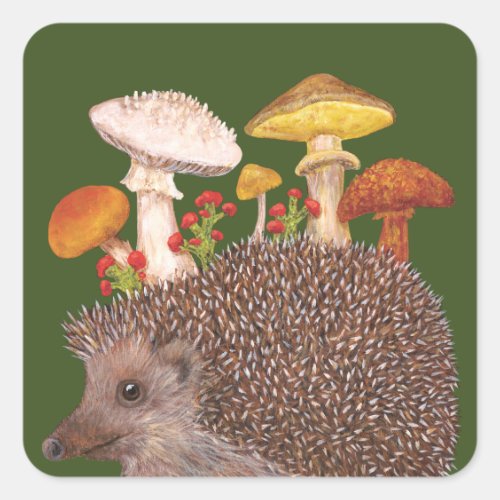 Hedgehog with fungi stickers