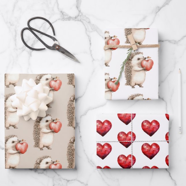 Hedgehog with Heart Love Wrapping Paper Sheets (Front)