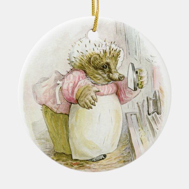Hedgehog with Iron Mrs Tiggy-Winkle Ceramic Ornament (Front)