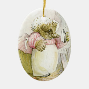 Hedgehog with Iron Mrs Tiggy-Winkle Ceramic Ornament