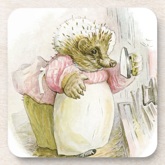 Hedgehog with Iron Mrs Tiggy-Winkle Drink Coaster (Front)