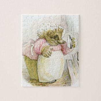 Hedgehog With Iron Mrs Tiggy-winkle Jigsaw Puzzle by FaerieRita at Zazzle