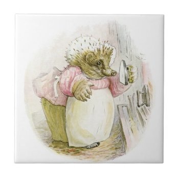 Hedgehog With Iron Mrs Tiggy-winkle Tile by FaerieRita at Zazzle