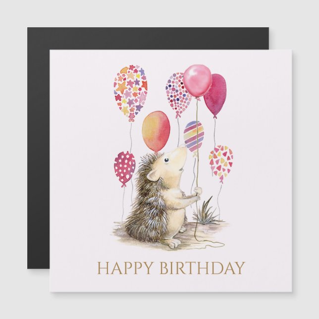 Hedgehog with pink balloons Happy Birthday (Front/Back)