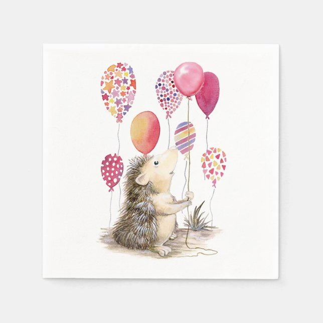 Hedgehog with pink balloons  napkins (Front)