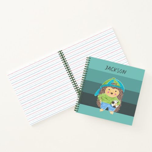Hedgehog with soccer Ball Kid Green Notebook