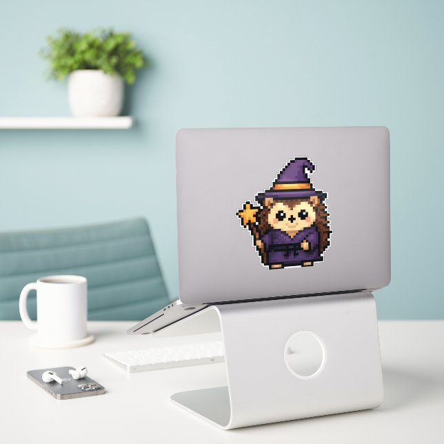 hedgehog wizard 6x6 sticker (Laptop On Desk)