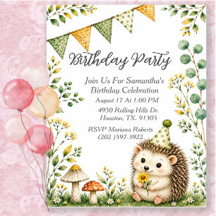Hedgehog Woodland Animals Birthday Party Invitation