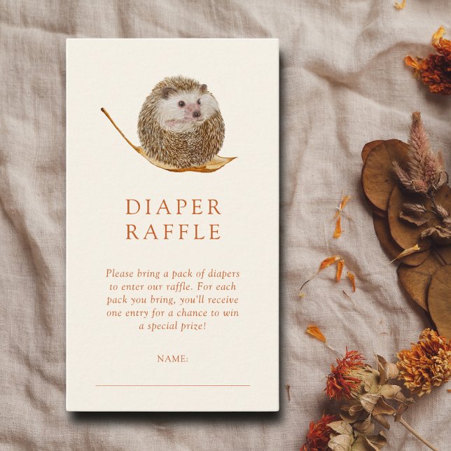 Hedgehog Woodland Baby Shower Diaper Raffle Ticket Enclosure Card (Creator Uploaded)