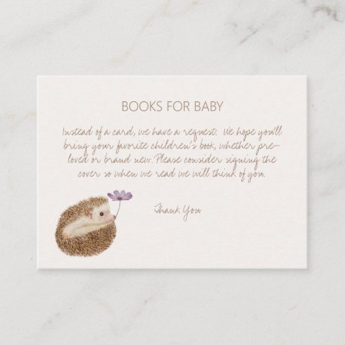 Hedgehog Woodland Forest Baby Shower Book Request Enclosure Card