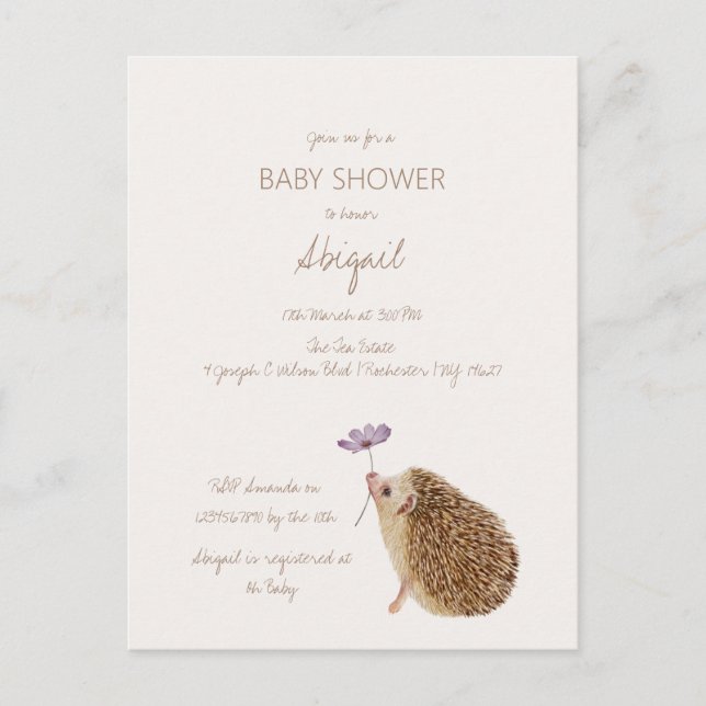 Hedgehog Woodland Forest Baby Shower Postcard (Front)