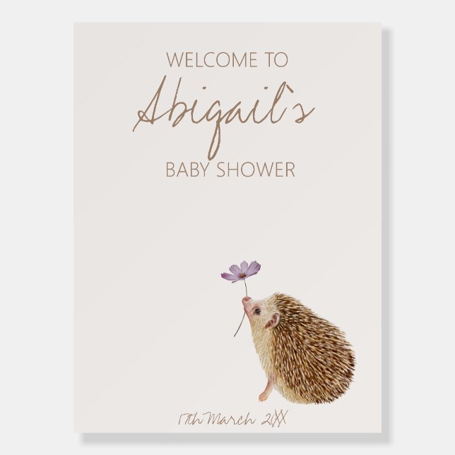 Hedgehog Woodland Forest Baby Shower Welcome Sign (Front)