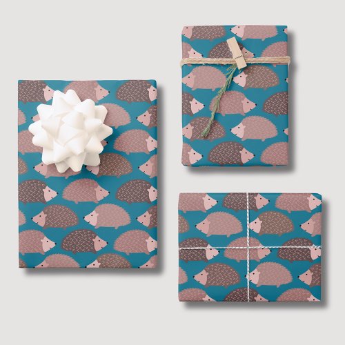 Hedgehog woodland pattern wrapping paper sheets