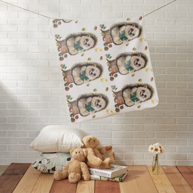 Hedgehog Woodland Themed Baby Blanket (In Situ)