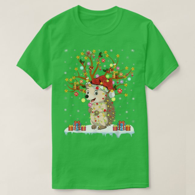 Hedgehog Xmas Lighting Tree Santa Hedgehog Christm T-Shirt (Design Front)
