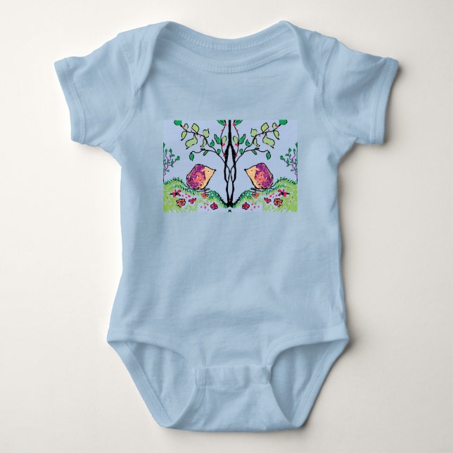 Hedgehogs against Blue Sky Baby One-Piece T-Shirt Baby Bodysuit (Front)