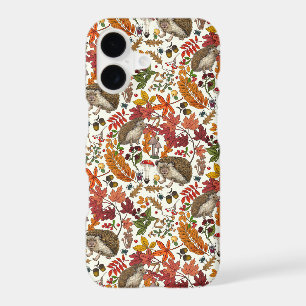 Hedgehogs and autumn forest flora on ivory iPhone 17 case