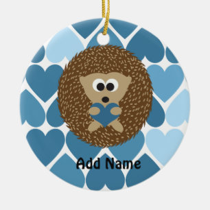 Hedgehogs and Blue Hearts Ceramic Ornament