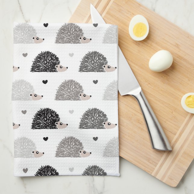 Hedgehogs and Hearts Kitchen Towel (Quarter Fold)