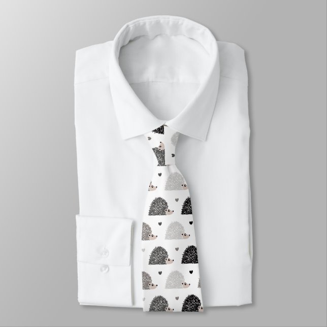 Hedgehogs and Hearts Neck Tie (Tied)