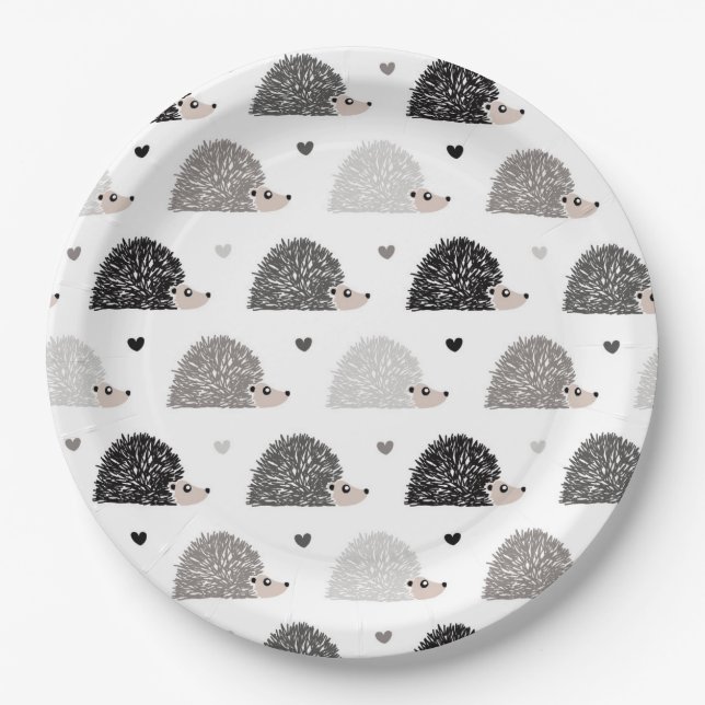 Hedgehogs and Hearts Paper Plates (Front)