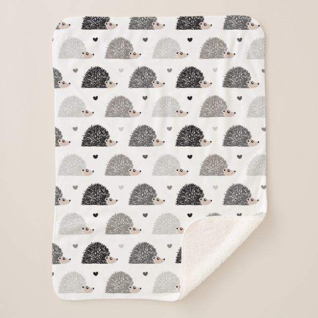 Hedgehogs and Hearts Sherpa Blanket (Front)