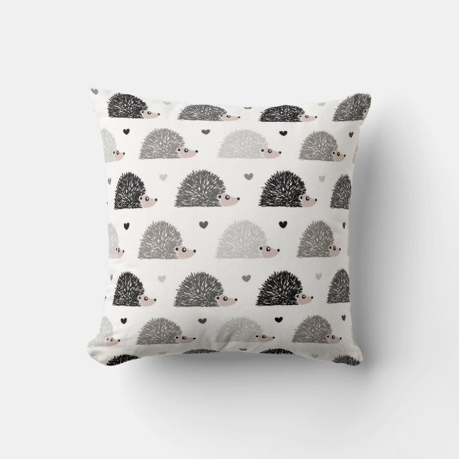 Hedgehogs and Hearts Throw Pillow (Front)