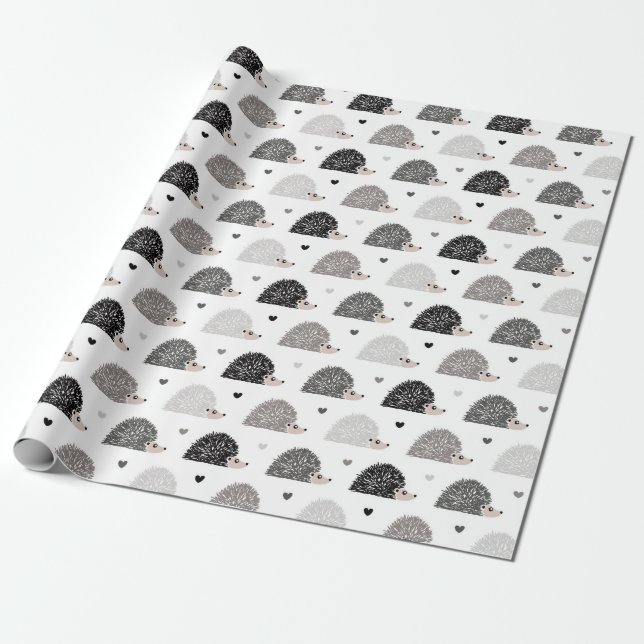 Hedgehogs and Hearts Wrapping Paper (Unrolled)