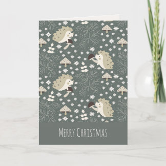Hedgehogs and mushrooms holiday card